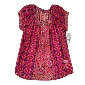 Daisy Fuentes Printed Blouse Women XL Boho Festival Flowy Statement Office Chic